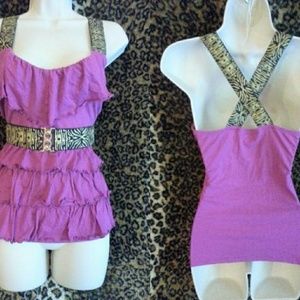 GLO Belted Ruffle Cross Back Tank Top